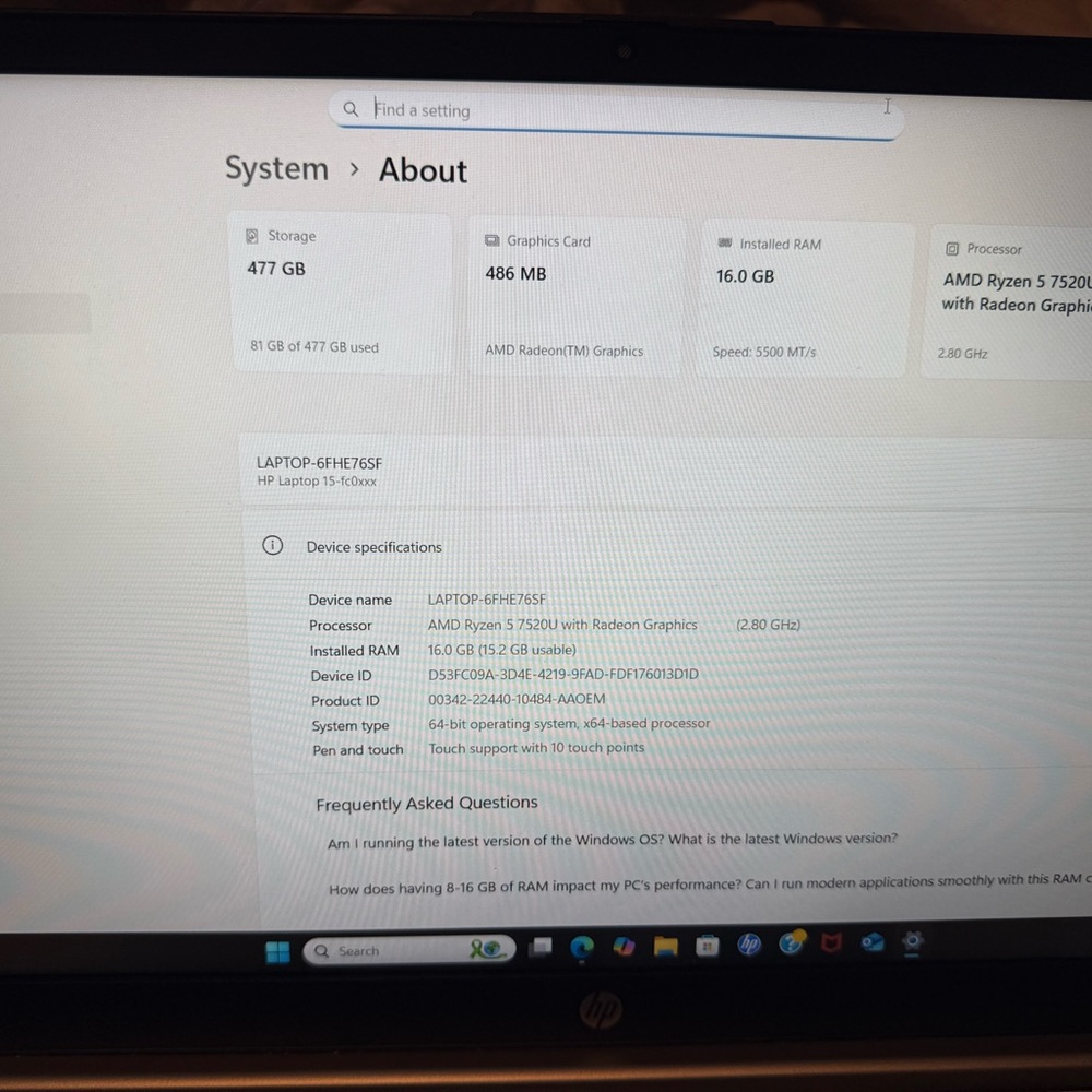 HP Laptop with AMD Ryzen Processor - Silver and Black